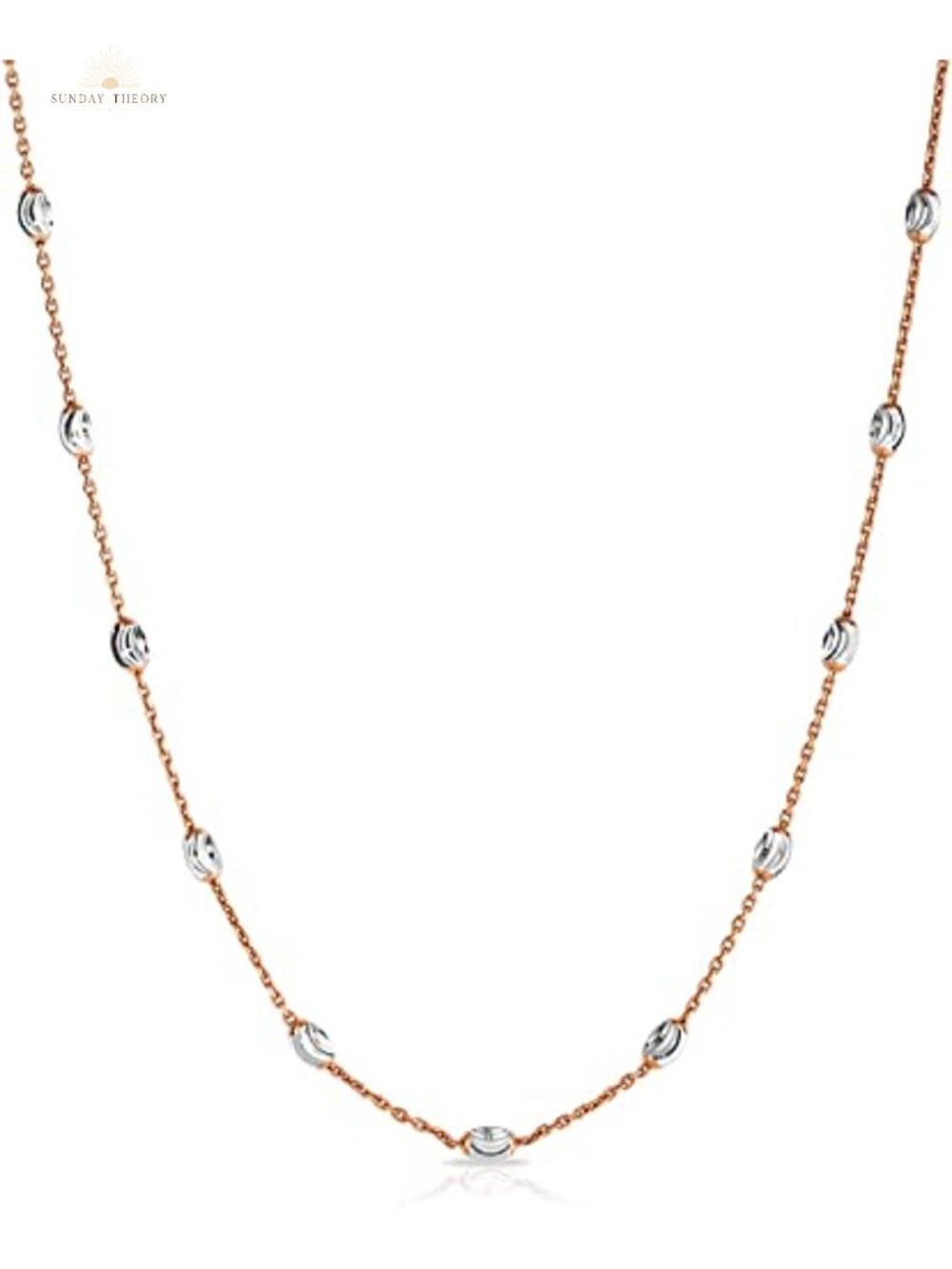 18K Gold Plated 925 Sterling Silver Moon Bead Necklace Women Chain Lobster